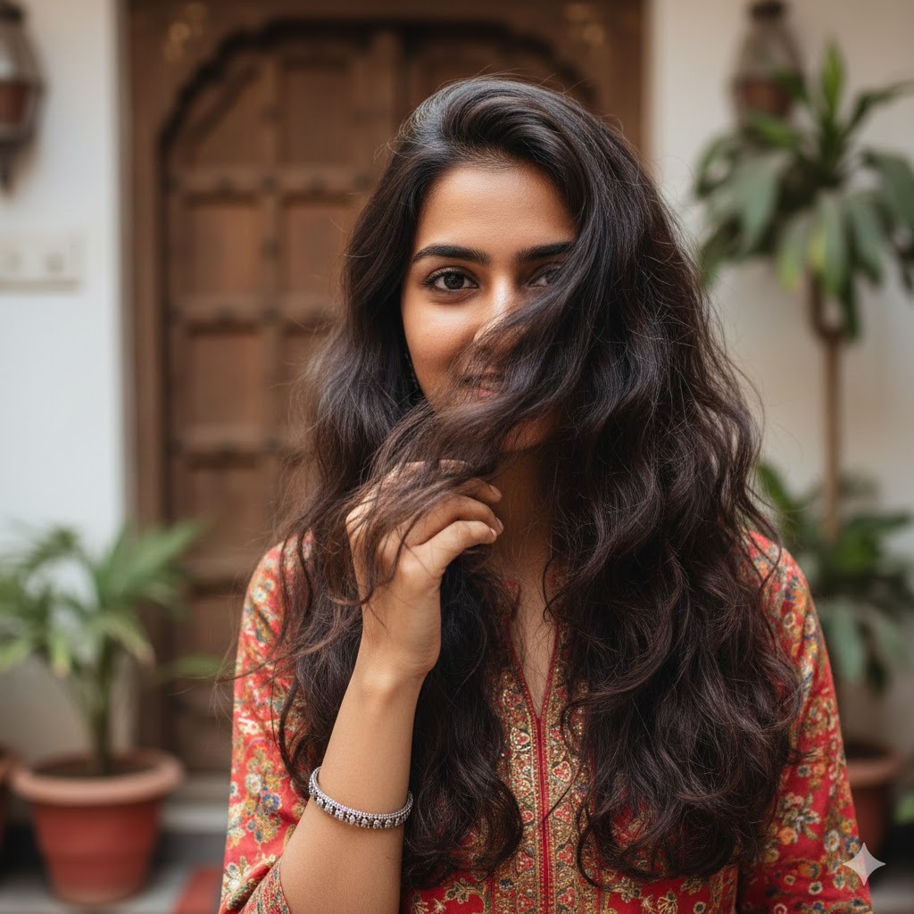 Covering Face with Hair pose