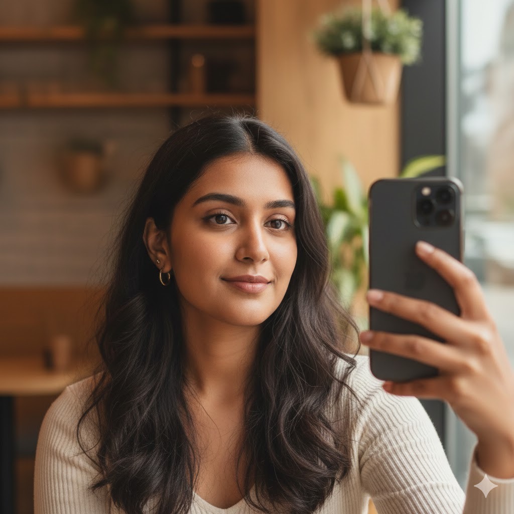 soft smile selfie pose