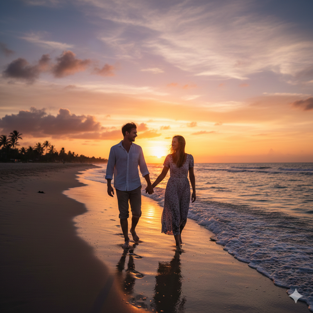 Walking Hand-in-Hand at Sunset