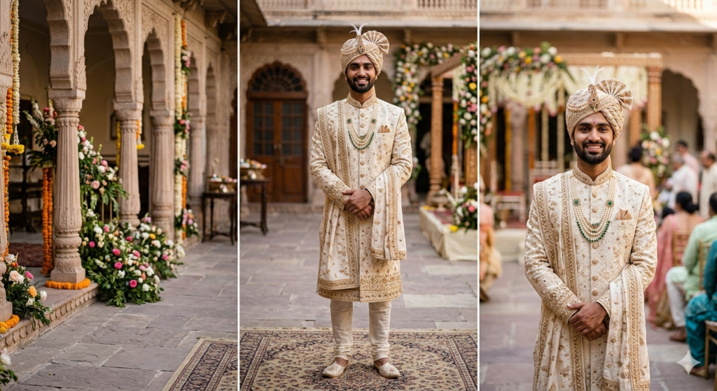 Classic Standing Pose in Sherwani