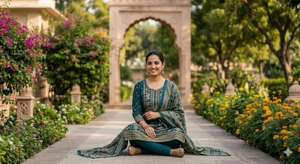 Cross-Legged Pose in Salwar Suit