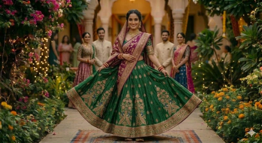 Holding the Lehenga Flare