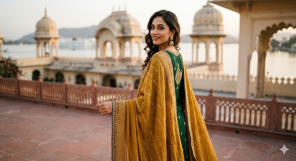 over the shoulder dupatta look