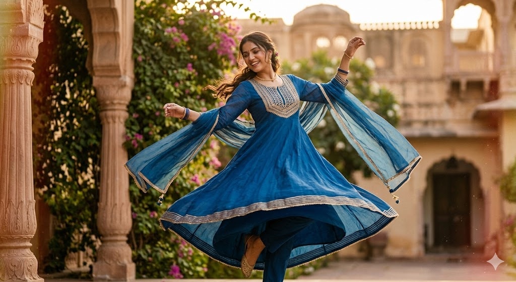 Twirling in ethnic outfit