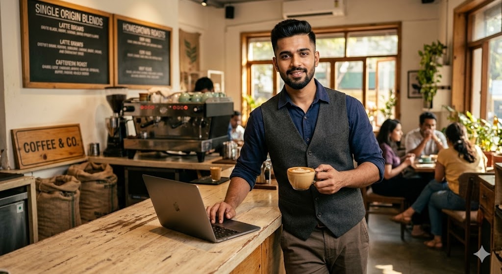 Coffee Shop Entrepreneur Pose